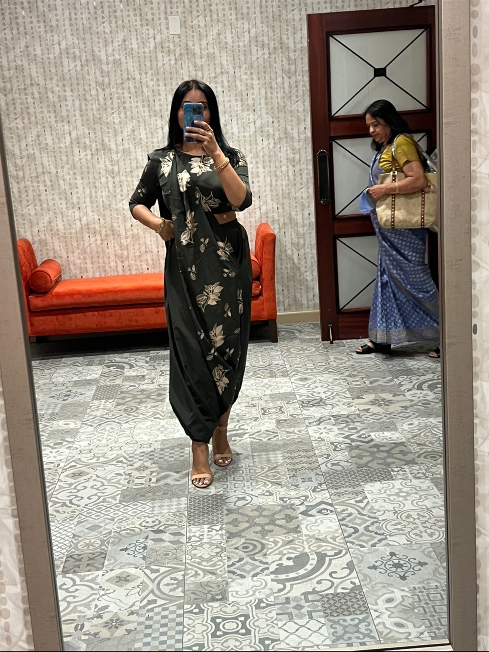 Dark Green Floral Cutout Maxi Dress
